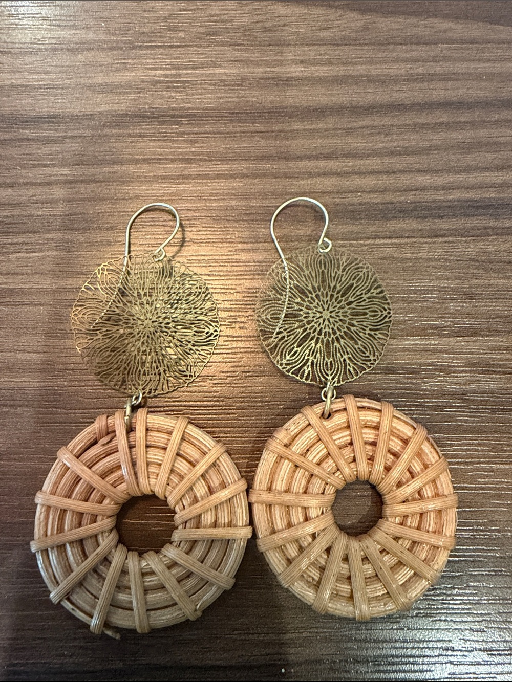 Bohemian Rattan Disc Drop Earrings - Natural/Tan